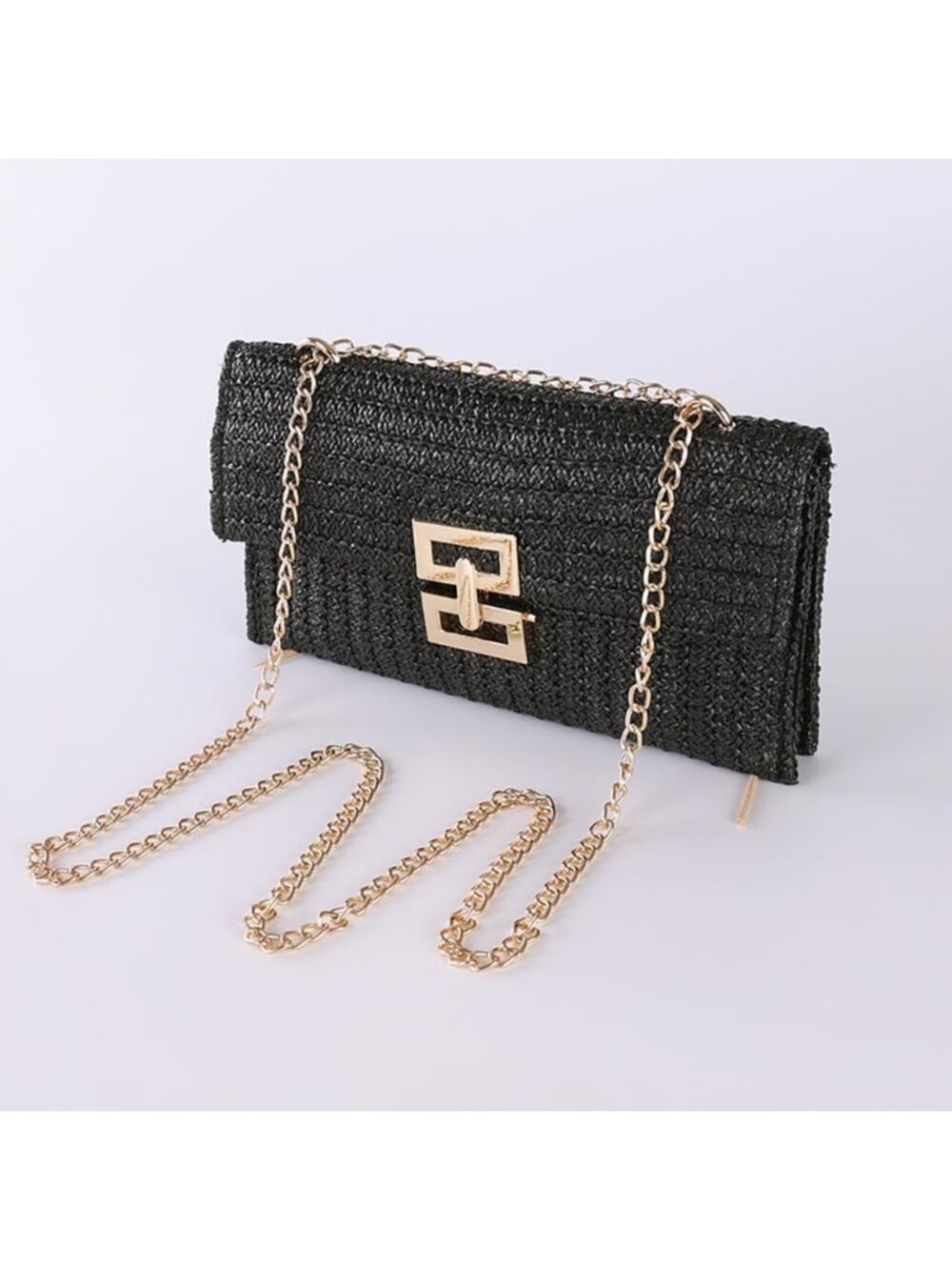 Women’s Black1 Straw Woven Clutch Purse Crossbody Evening Wedding Handbag - Picture 3 of 7